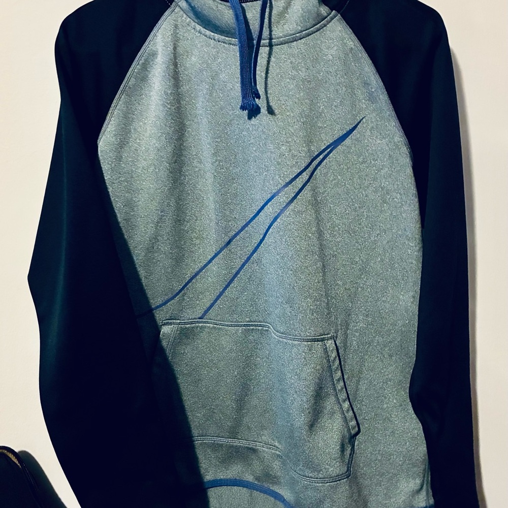 Nike Gray and Black Hoodie with Blue Accents